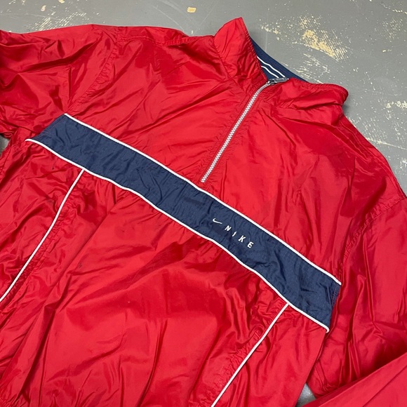 Nike 1/4 Zip Anorak Windbreaker Jacket White Tag Maroon Red Large Navy Vintage - Picture 3 of 9